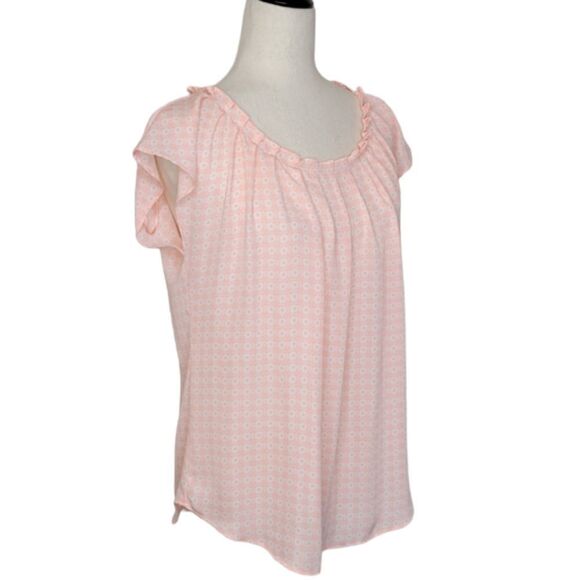 LC Lauren Conrad Peach Pleated Neck Back Tie Detail Cap Sleeve Blouse Size M - Picture 2 of 7
